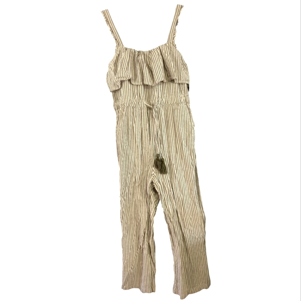 ZARA BASIC Grey and White Striped Sleeveless Jumpsuit Waist Tassel Tie - Picture 2 of 4